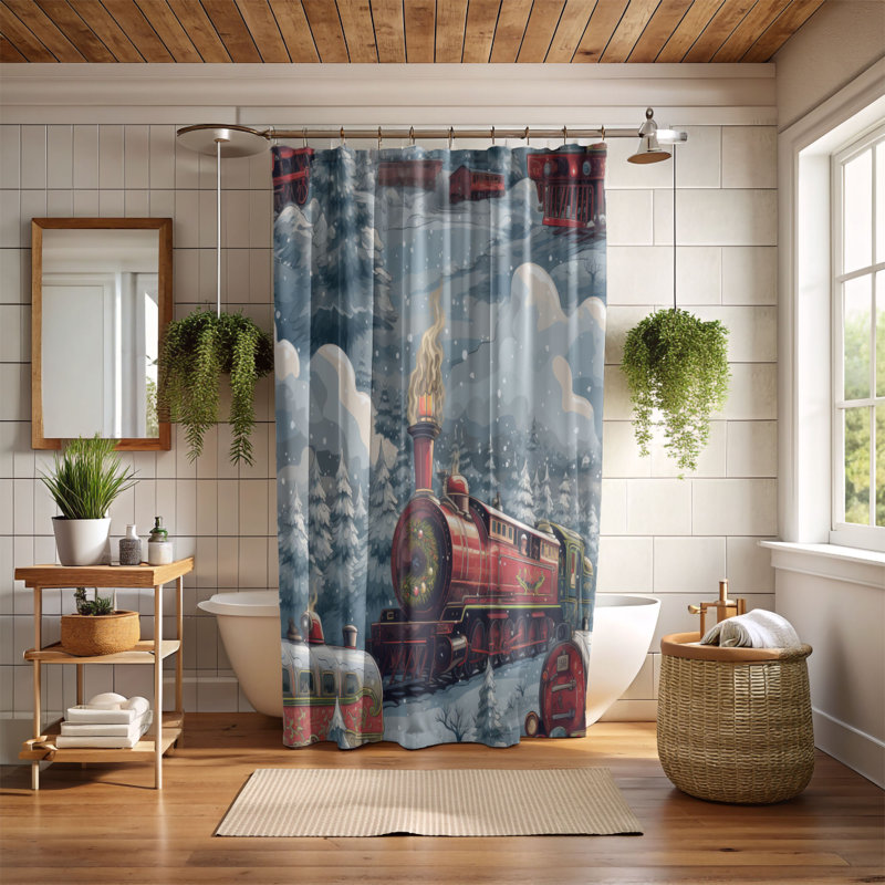 Rideau de douche Festive Train - Premium, H 74 po x l 71 po