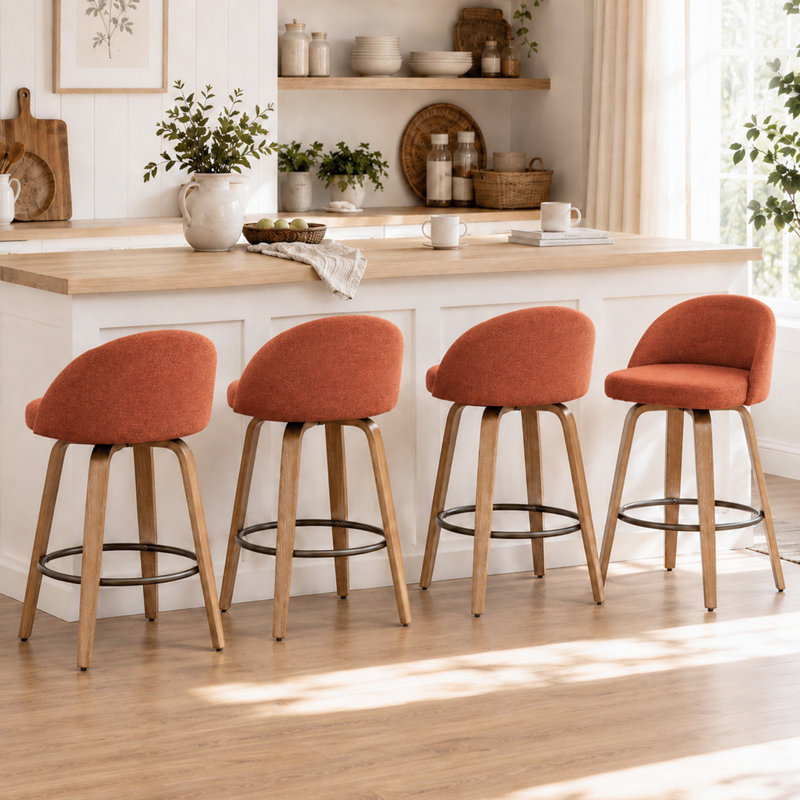 Tabourets de bar pivotants en velours Louise, Rust, Tabouret de bar (siège d'une hauteur de 30,12 po)