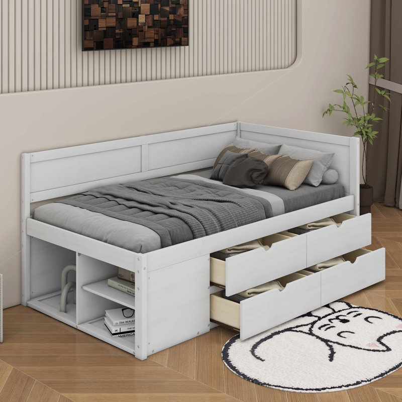 Daybed With Drawers And Shelves, Twin, White