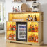 Glass Wine Cabinet with Freestanding Wine Cooler Refrigerator, 4 Removable Wine Shelves, RGB Light