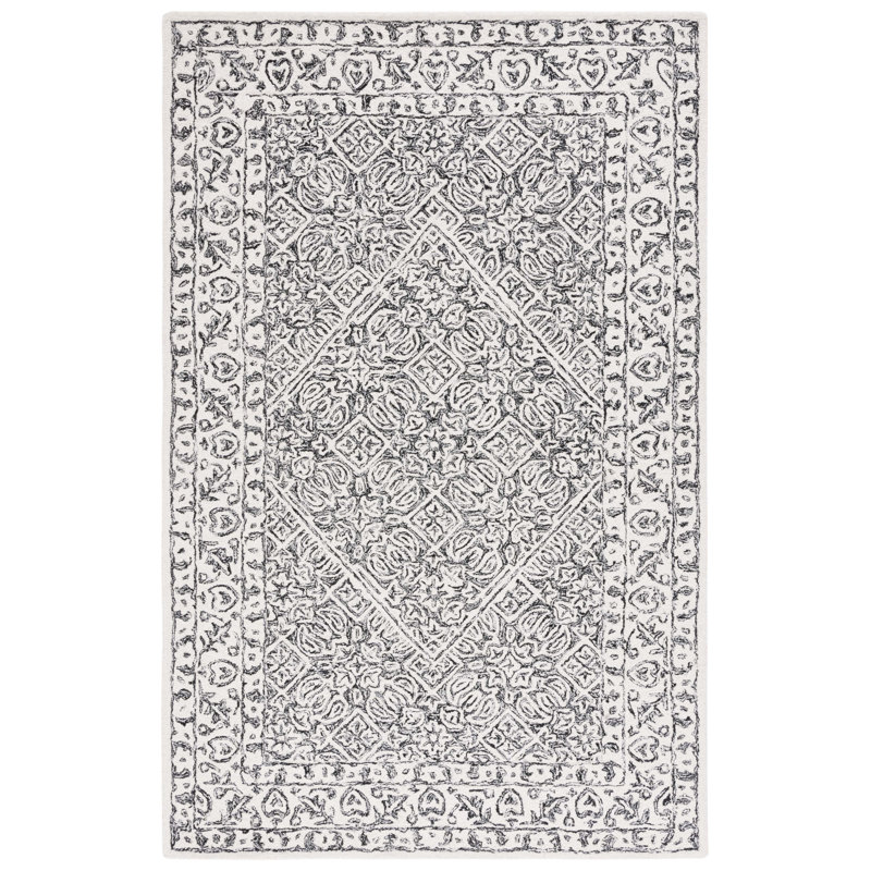 Dip Dye Hand Tufted Wool/Cotton Oriental Rug in Black/Ivory, Rectangle 5' x 8'