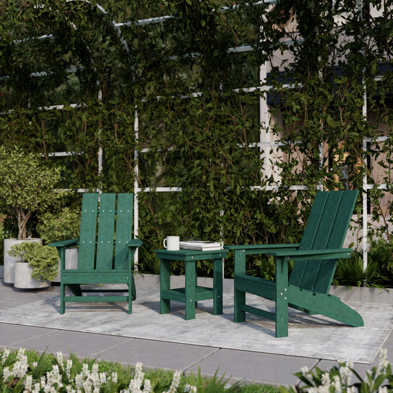 Avilez 3-Piece Modern Adirondack Set With Side Table, Turf Green
