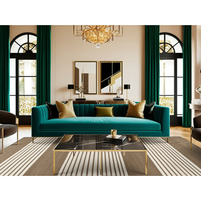  Tapis lavable rayé blanc kaki