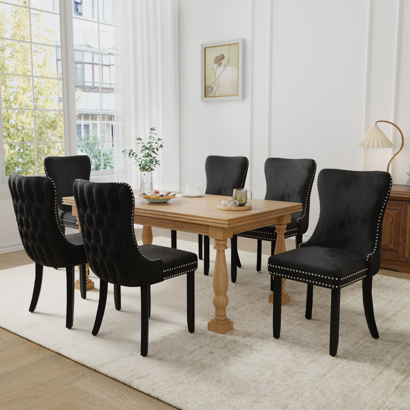 Ensemble de 8 chaises de salle à manger rembourrées en velours, 6, Noir