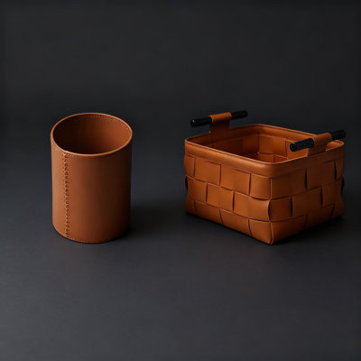 Handcrafted Leather Desk Organizer And Storage Basket For Pens, Toys, Office Supplies, Waterproof And Mold-Resistant, Easy To Clean