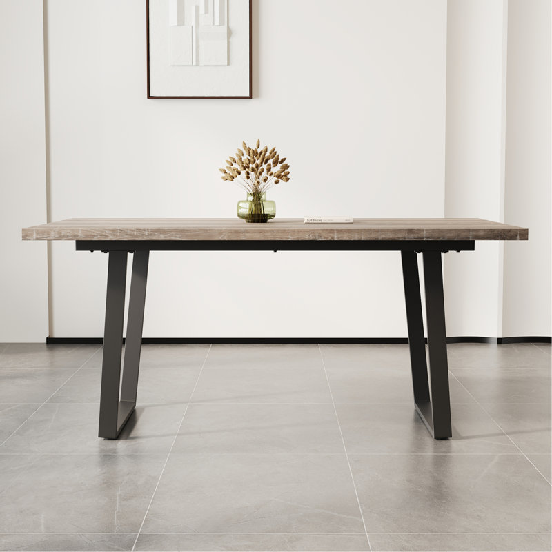 Table de salle à manger de 62,9 pouces en bois aggloméré rectangulaire, design simple et moderne, pour 6 personnes, parfaite pour la cuisine et la salle à manger