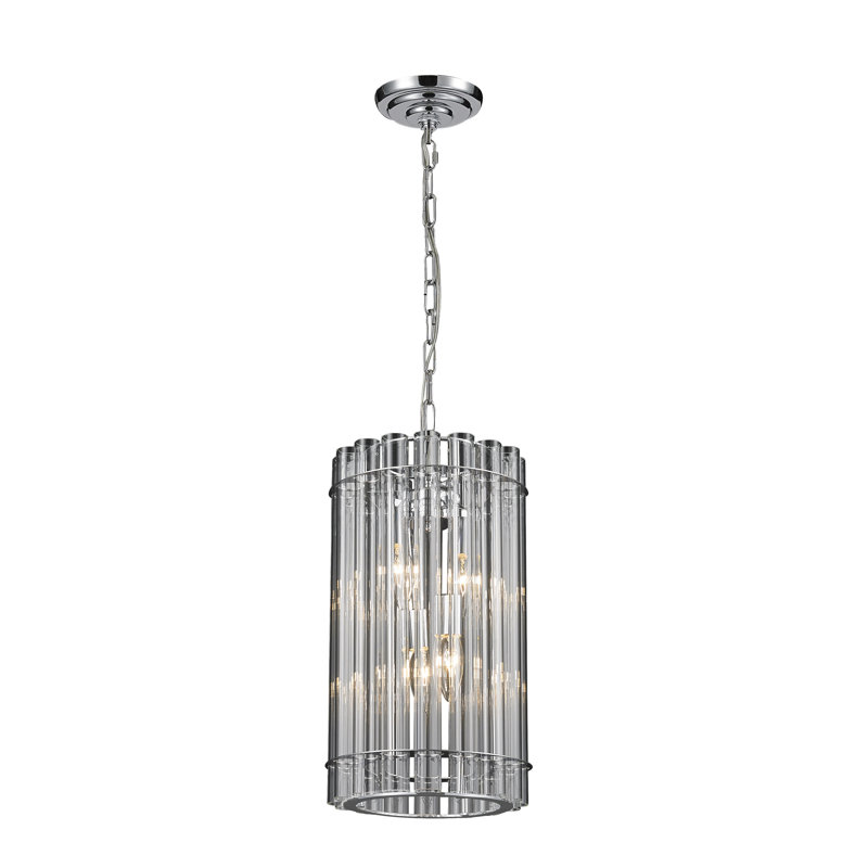 Rotan Modern 4 Light Glass Rod Pendant, Chrome