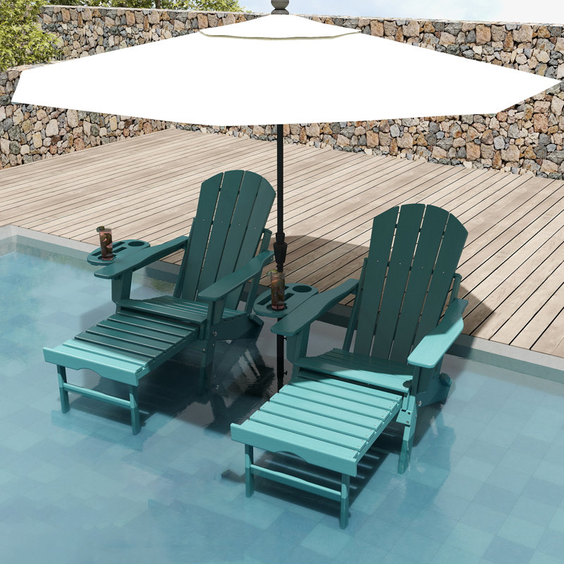 HDPE Folding And Adjustable Adirondack Chair With Ottoman, Lake Blue