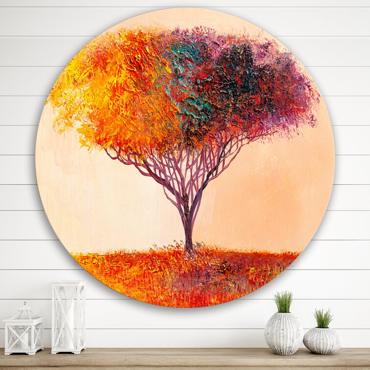 FREE SHIPPING US* Acrylic on round canvas* summer sky * Day painting*  Forest aerial view* canvas painting