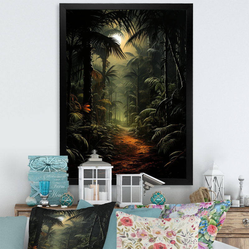 Jungle Charcoal Shadows sur impression sur toile, H 32 po x l 16 po x P 1 po, Cadre noir