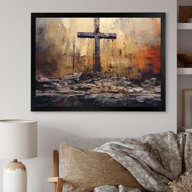 Minimalisme, croix religieuse, H 16 po x l 32 po x P 1 po, Cadre simple noir