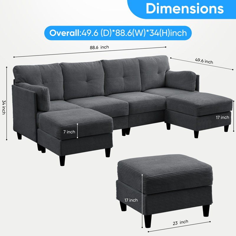Canapé modulaire en velours côtelé Boneless, Gris foncé