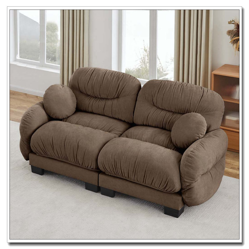 Canapé modulaire confortable en tissu de chenille plissé avec mousse ergonomique haute densité mer, Brun + 2 sièges