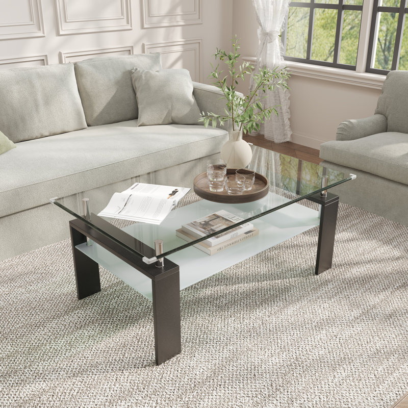 3 - Piece Living Room Table Set With Glass Top And Solid Metal Legs (set Of 3), Black
