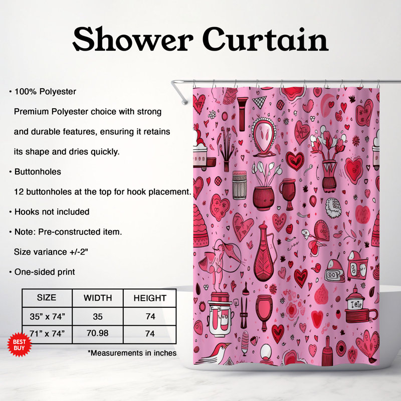 Rideau de douche 1 pièce Passion Rhythm, H 74 po x l 71 po