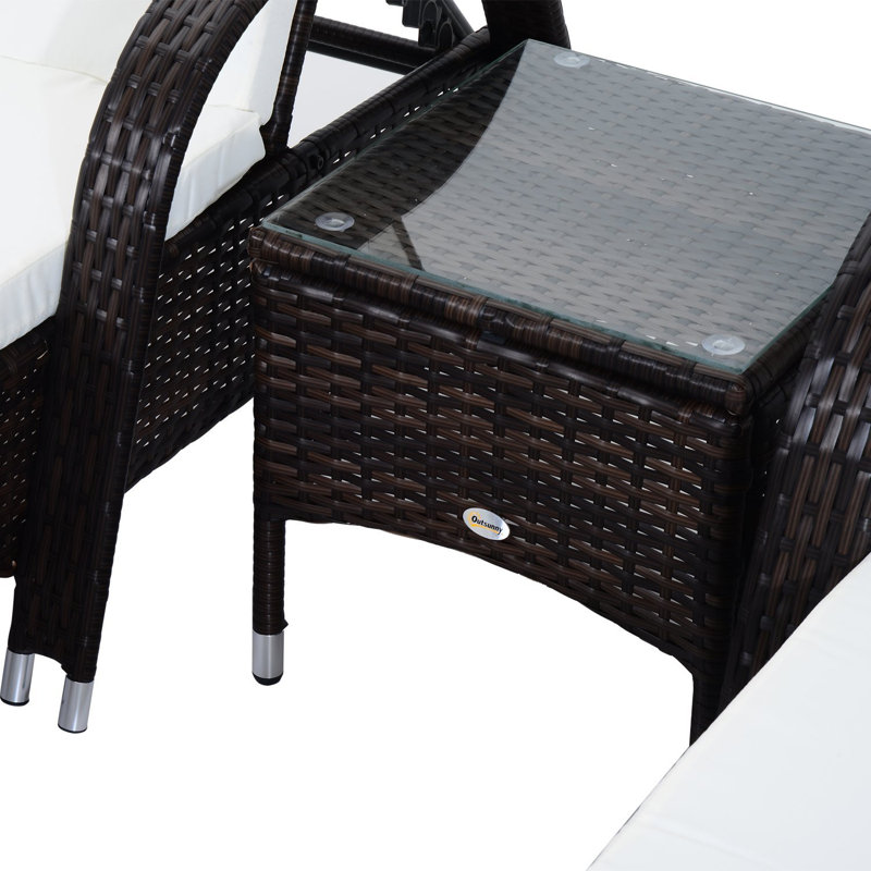 Stutler 200cm Long Reclining Chaise Lounge Set with Cushions and Table, Brown/White