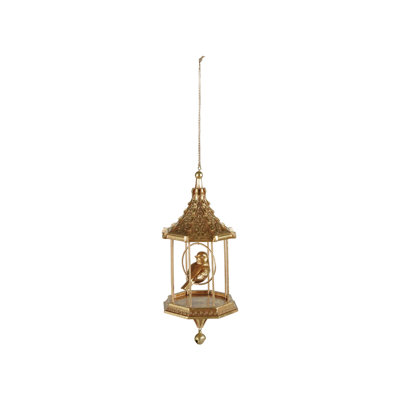 Gold Resin Birdcage Ornament with Bead Detail