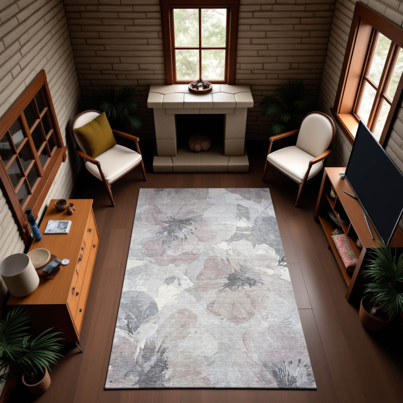 Premium Machine Washable Harjo AMF1554 Floral Rug, Rectangle 9' x 12'