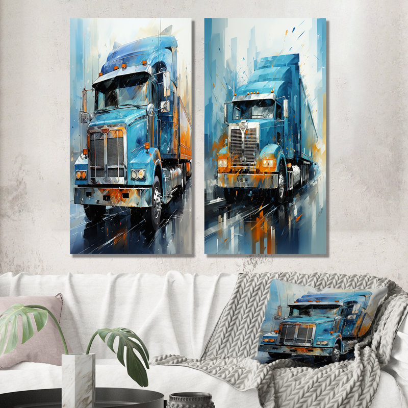 «Blue Harmony», ensemble de 3 reproductions d'art en métal sur camion, H 28 po x l 24 po