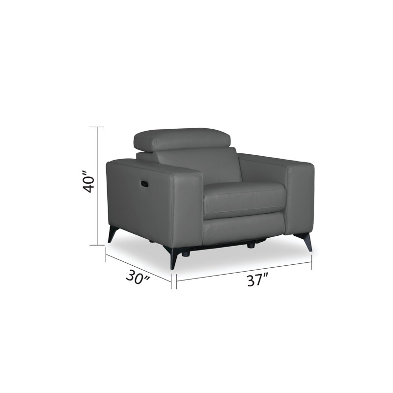 Fauteuil en cuir véritable de 38 po de large Marquesa, Cuir véritable gris