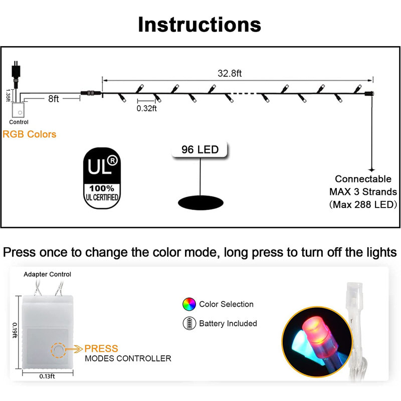 Shokan 489.6' LED 96 - Bulb String Lights (End to End Connectable)