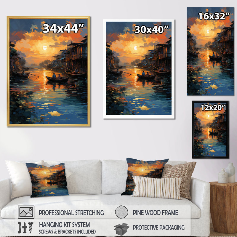 «Shontelle Yellow Canal Canal Sunset», reproduction sur toile, H 20 po x l 12 po x P 1 po, Cadre photo argenté