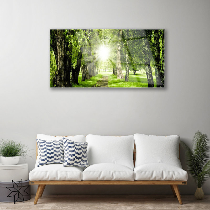 Forest Sun Footpath Nature - No Frame Print on Glass