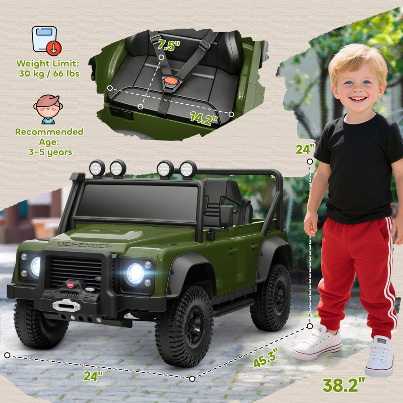 Qaba Land Rover Licensed Electric Car for Kids, 12V 7AH Battery Powered Ride On Truck with Remote Control, Spring Suspension, 3 Speeds Electric Vehicle for Age 3-5