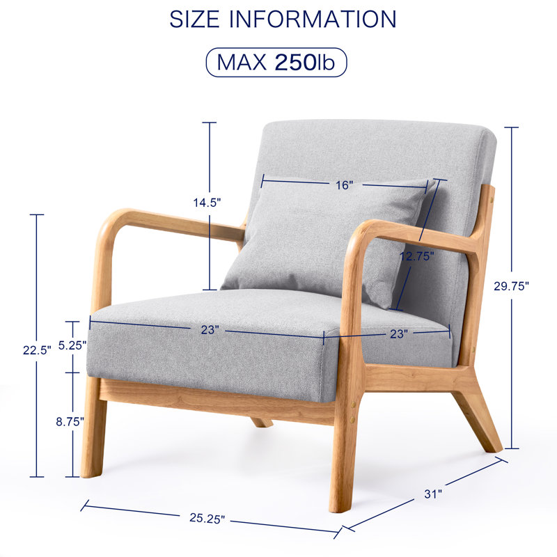 Chaise avec accoudoirs de lecture rembourrée Comfy, 100 % lin gris