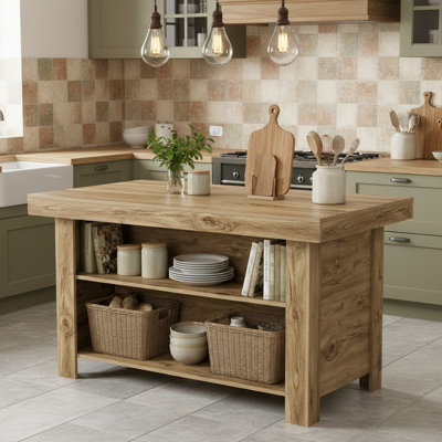 Farmhouse Kitchen Island With Storage Shelves, 55 Inch Island Table With Large Countertop by Ophelia & Co.