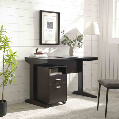 Bureau à domicile avec panneau de modestie et classeur détaché sur roulettes verrouillables avec deux tiroirs avec tiroir et classeur à poignées en métal, couleur cacao rouge (sans les chaises de bureau)