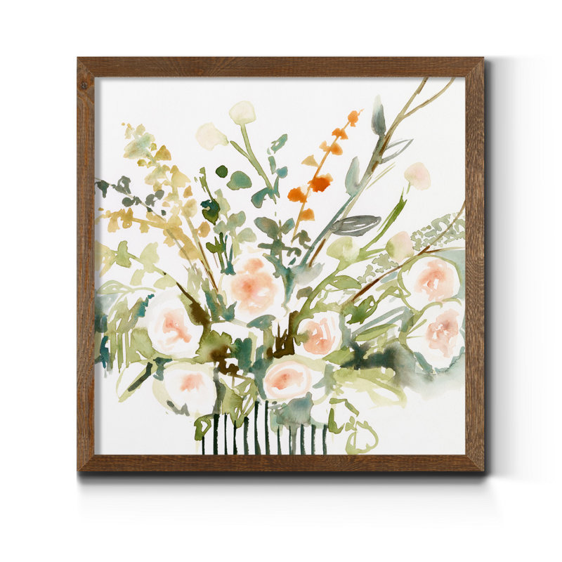 Imprimé fleurs en « I », H 27,5 po x l 27,5 po x P 1,5 po, Toile avec cadre érable