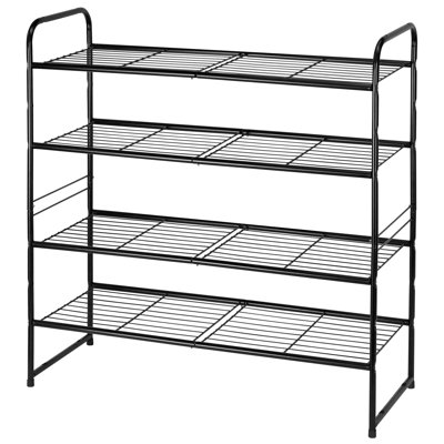 32'' Wide 4-Tier Wire Shoe Rack for Closet, Stackable and Adjustable Shoe Shelf Organizer