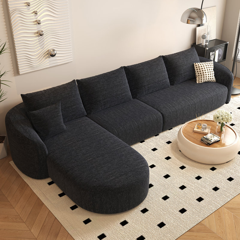 Canapé modulaire incurvé modulaire Boneless, H 33,86 po x l 138,6 po x P 72 po, Orienté à gauche (vu de face), Noir