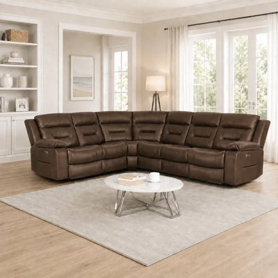 L-Shaped Power Reclining Sectional Couch with 2 Recliners, Consoles with Cup Holders, USB and Type-C Ports