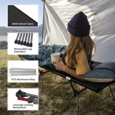 Lit de camping pliant, lit de randonnée ultraléger à hauteur réglable