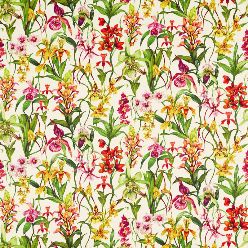 Kalina Fabric, Parchment/Forest/Azalea
