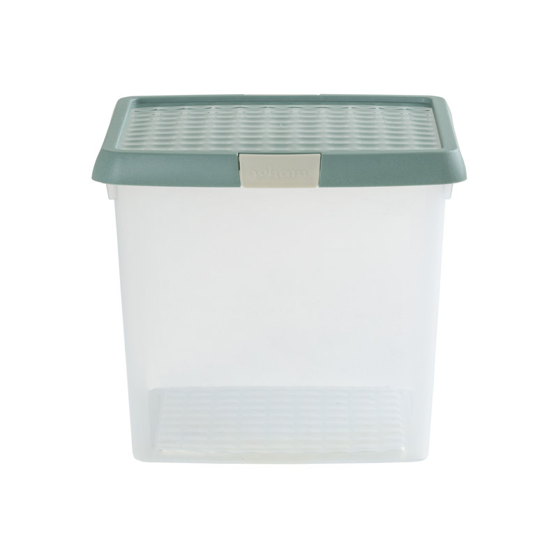 Wham Clip 14L Square Plastic Storage Boxes with Secure Clip Lock Lids. L:29 x W:29 x H:26cm Clear/Stone/Slate Grey, Green