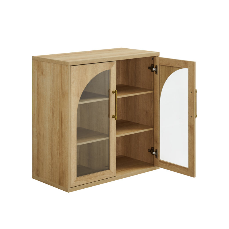 Buffet l 32 po avec tablettes réglables et portes en verre, Chêne