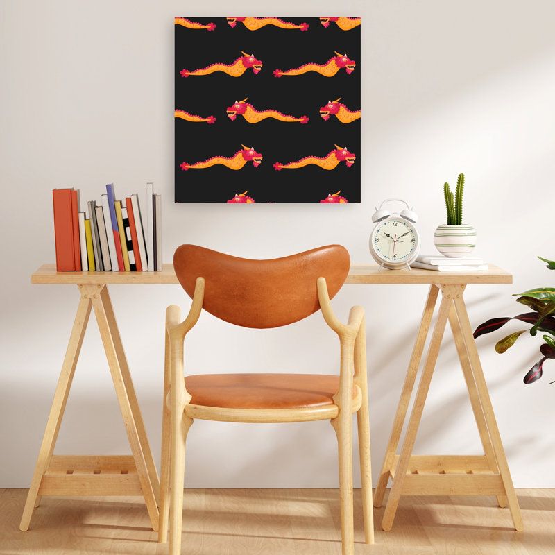 Vibrant Dragon Pattern Bold Colorful Playful Animal Wall Art Print by Marika Barsrsind - Wrapped Canvas Print