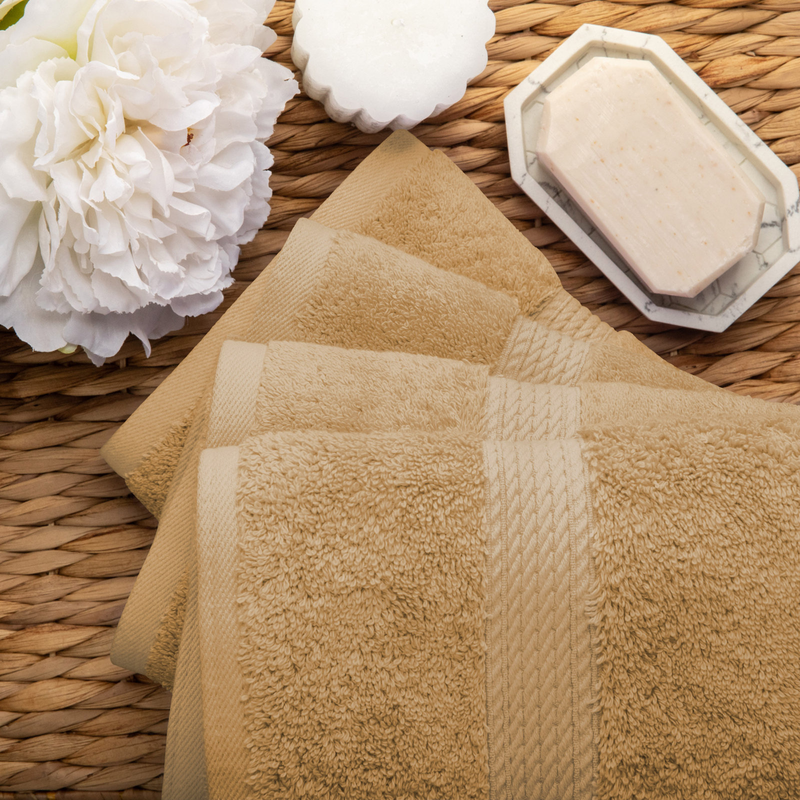 Renata Certified Egyptian Cotton 800 GSM PlushHighly Absorbent Luxury Hand Towels, Toast