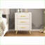 Table de chevet rembourrée beige à 3 tiroirs Plateau marbré