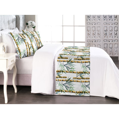 Ambesonne Tropical Print Bed Runner Set Exotic Leaf Eastern Sand Brown Green White