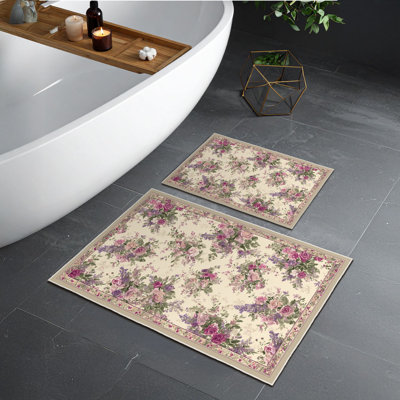 Ensemble de tapis de bain rose doux (2 pièces), 100% polyester, 19,7 po x 23,6 po et 23,6 po x 39,4 po | Base à pois antidérapante, hauteur de poils de 0,2 po, lavable à la machine | Idéal pour le confort et le style de la salle de bain, durable et facile d'entretien