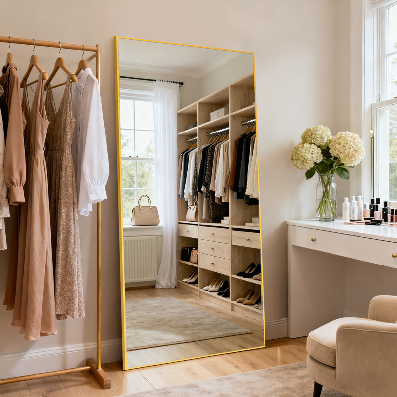 Très grand miroir encadré en métal, miroir pleine longueur sur pied pour la chambre à coucher, le salon ou la salle de sport