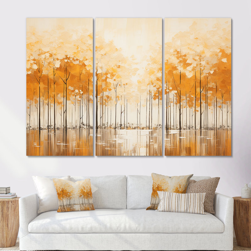 Ensemble de salon Minimalisme beige et doré Forest III - Forest Wall Art, Toile tendue, H 28 po x l 36 po x P 1 po