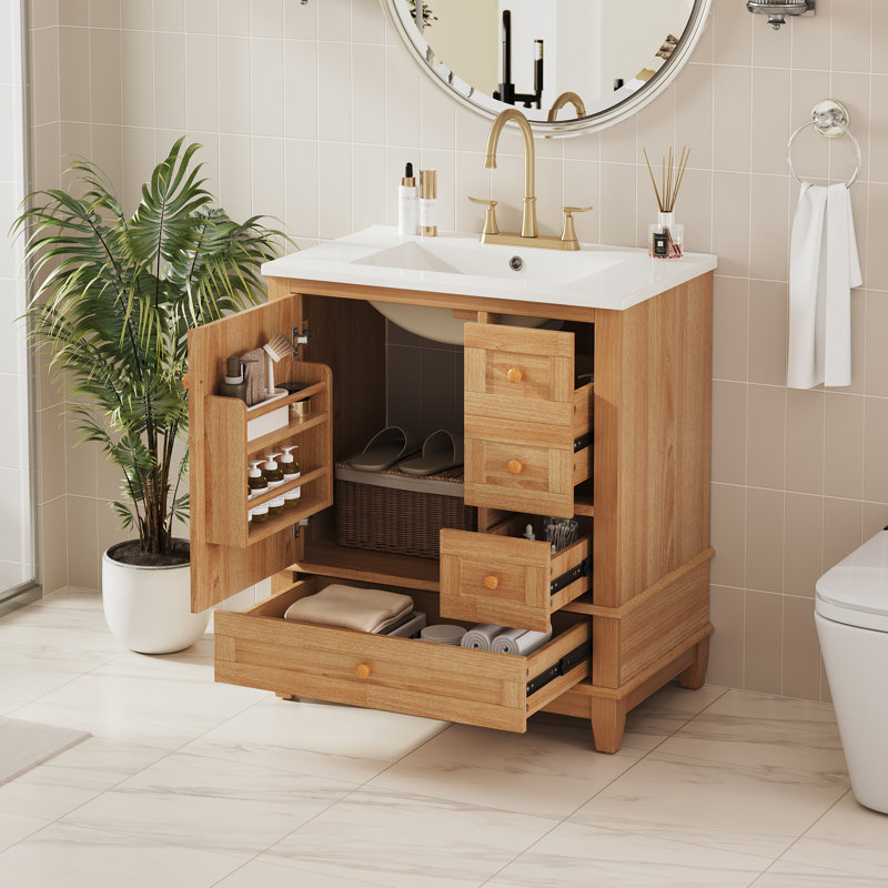 Jarrod 30'' Bathroom Vanity With Ceramic Sink, Gold, Light Green