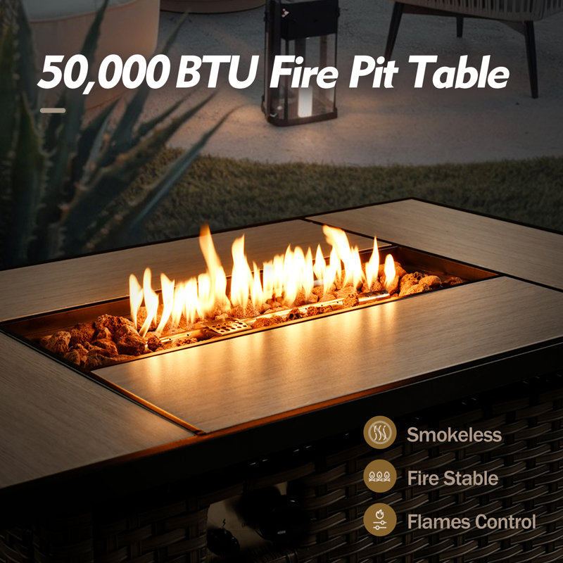 9- Piece Outdoor Patio Furniture Set with Fire Pit Table, All - Weather Wicker Swivel Chairs & Love Seats, Thick Padded Cushions for Garden, Backyard & Porch