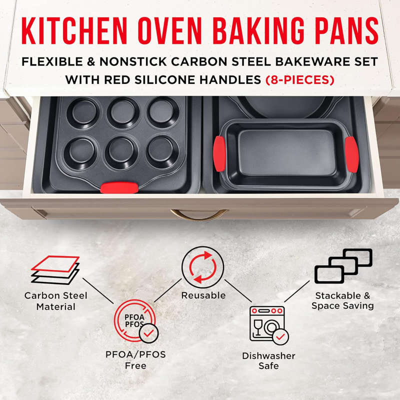 Ensemble de plats de cuisson antiadhésifs en acier 8 pièces Bakken