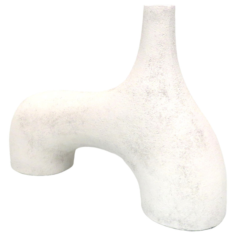 Metal Vase Aluminum Modern Sculptural Design For Home Office Bedroom Decor - 10" Ivory